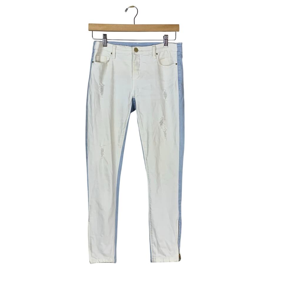 Blank NYC White Blue Color Block Skinny Jeans Size 28 Distressed